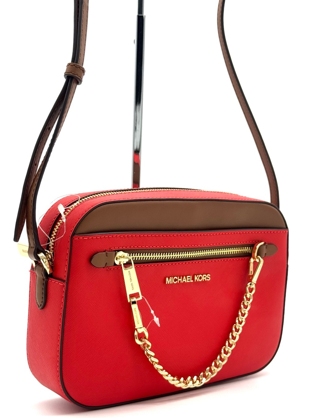 Michael Kors Large Jet Set Travel Logo Crossbody Bag Dark Sangria/Brown